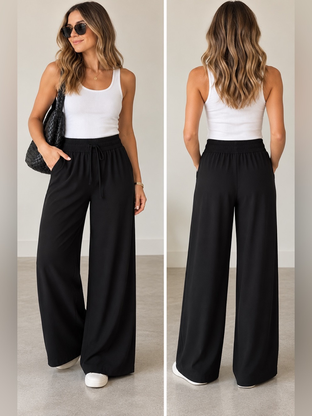 Zara Black Wide-Leg Drawstring Effortless Style Pants size Small
